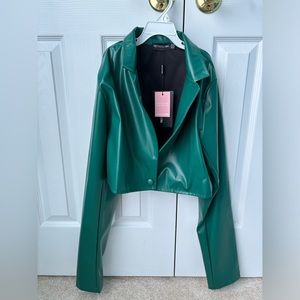 Pretty Little Thing Forest Green Crop Faux Leather Jacket